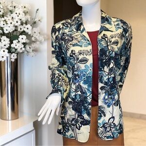 Coldwater Creek Womens Size 16 Blue Floral Sequin Embellished Jacket